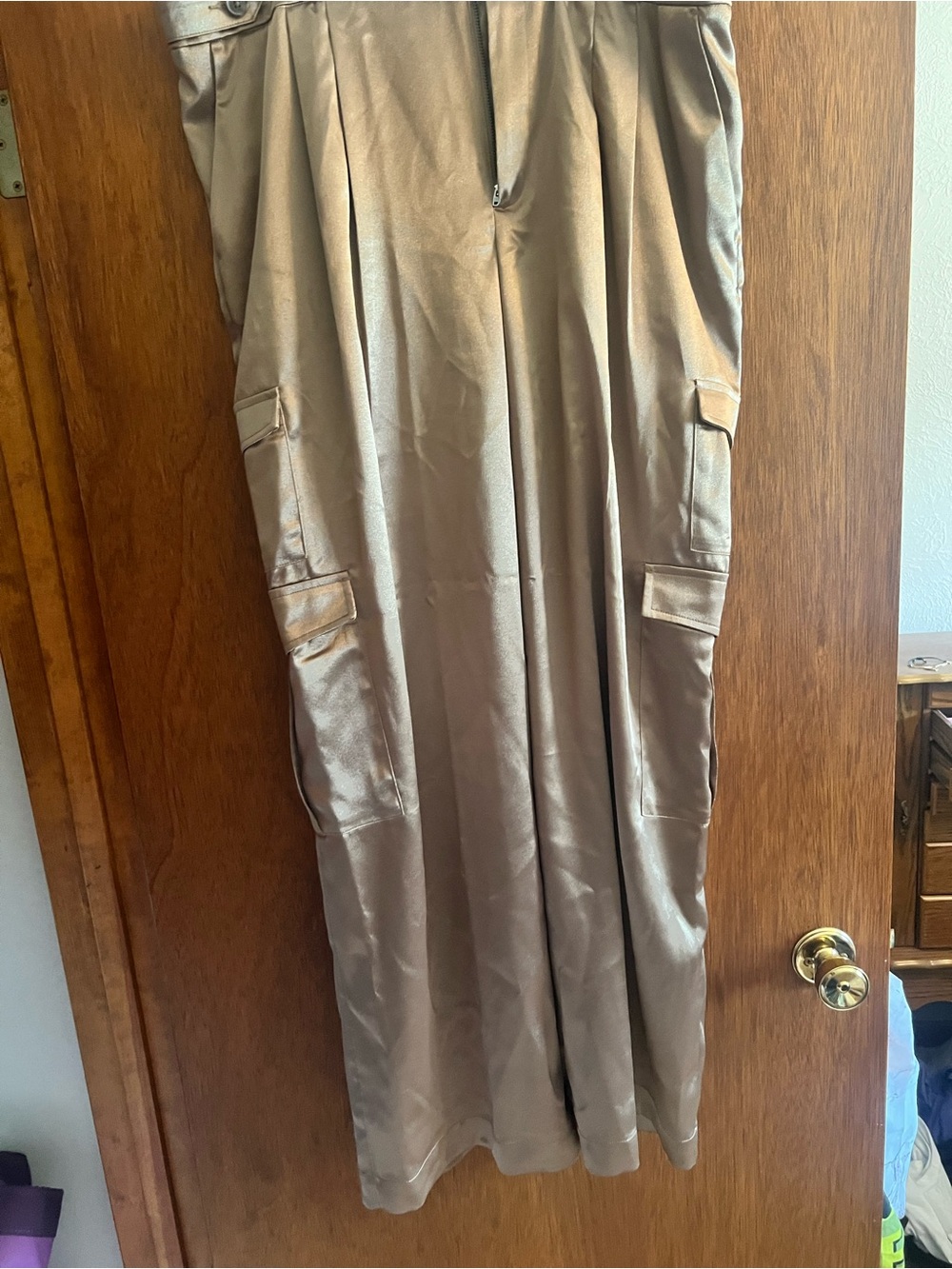 a new day Wide Leg Satin Cargo pants  in gold